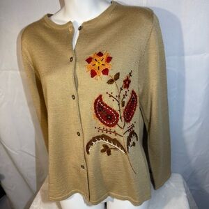 Bob Mackie Studio Embroidered Knit Cardigan | Floral Artsy Sweater | Medium